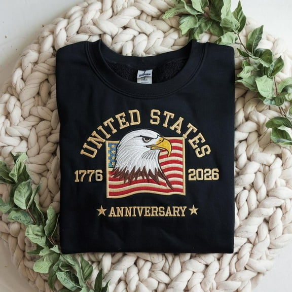 Embroidered American 250th Anniversary Sweatshirt, USA 250 Shirt, Independence Day Shirt, USA 1776 Flag Sweatshirt