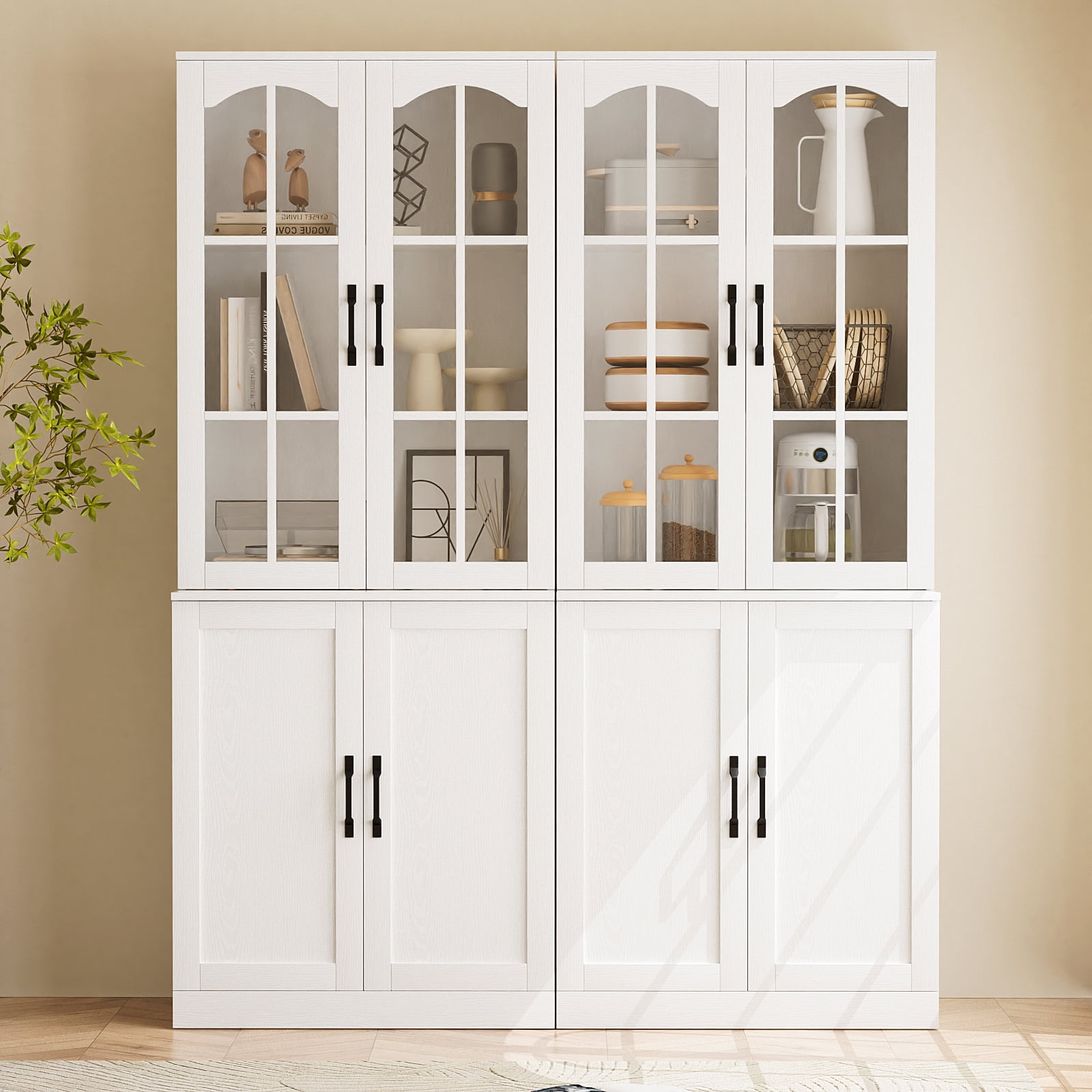 RichYa 118" W Entertainment Center with Bookcases for TVs up to 65", Wall Unit TV Stand with Doors for Living Room
