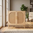 thumbnail image 4 of Homy Casa Accent Cabinet, 2-Door Rattan Storage Cabinet with Shelves, Natural, 4 of 8