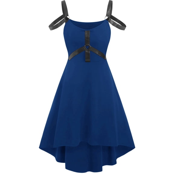 Edvintorg Goth Dress Punk Gothic Harajuku Summer Black Spaghetti Strap Dress Women's Gothic Punk Strap Style Sleeveless Off Shoulder Swing Dresses Party