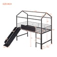 thumbnail image 4 of DreamBuck House Loft Bed with Slide, Twin Metal Loft Bed with Chalkboard, Roof, Guardrail, Built-in Ladder and Slide, Metal House Bed for Teens, Twin Loft Beds for Bedroom Dorm, No Box Spring Needed, 4 of 8