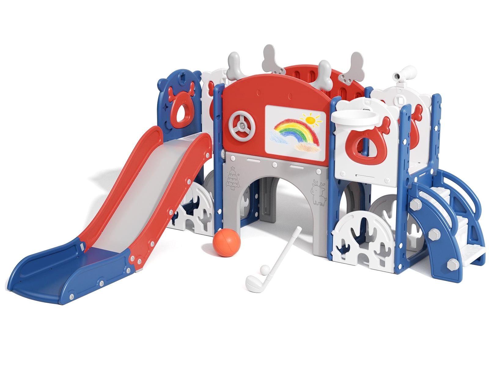 KORIMEFA Toddler Slide Set with Golf, Basketball Hoop, Kids Slide for Toddlers Age 1-4, Climber Slip and Slides, Baby Outdoor Toys