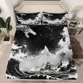 thumbnail image 2 of Feelyou Japanese Ocean Wave Bed Sheets, Starry Sky Black Grey King Sheets, 4pcs, 2 of 7