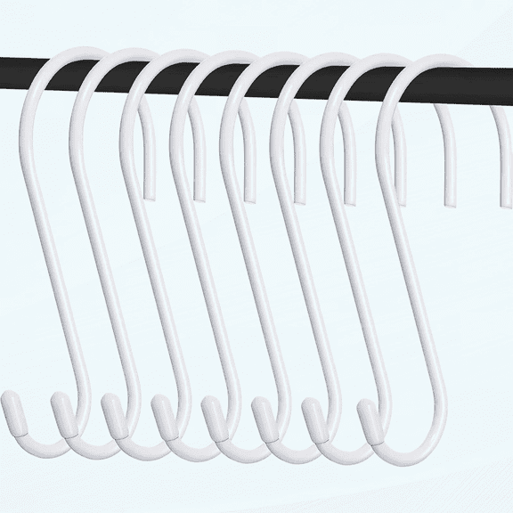 8 Pieces 6 Inch Large S Hooks Vinyl Coated S Shaped Hooks 7mm Thickness White Hanging Hooks Metal S Type Kitchen Hooks for Hanging Clothes Plants Outdoor Pot Pan Towels Hats, White