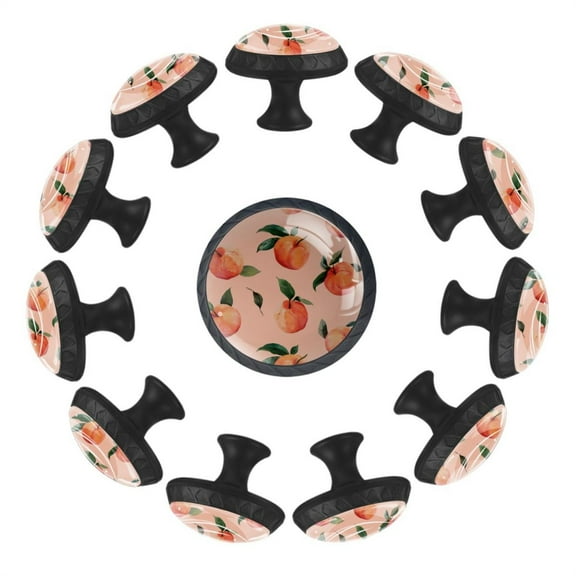 12 Pack Cupboard Knobs Crystal Clear Glass Cabinet Pulls, Round Knobs With Screws, Dresser Drawers Wardrobe Furniture Knobs Peach Pattern