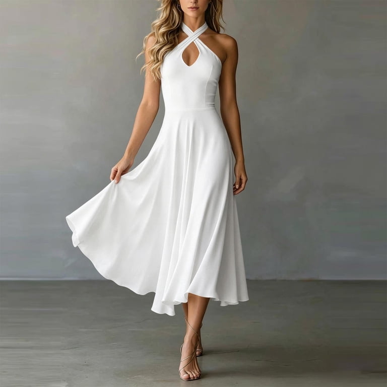 white cross neck halter dress Satin Mini Dress with Tulle Cross-Halter - White 8