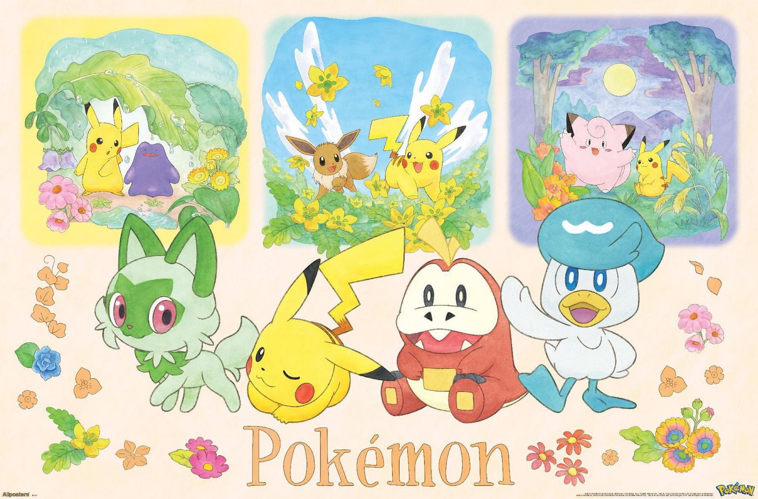 Pokémon: One Scene - Group Wall Poster, 14.725" x 22.375" Framed