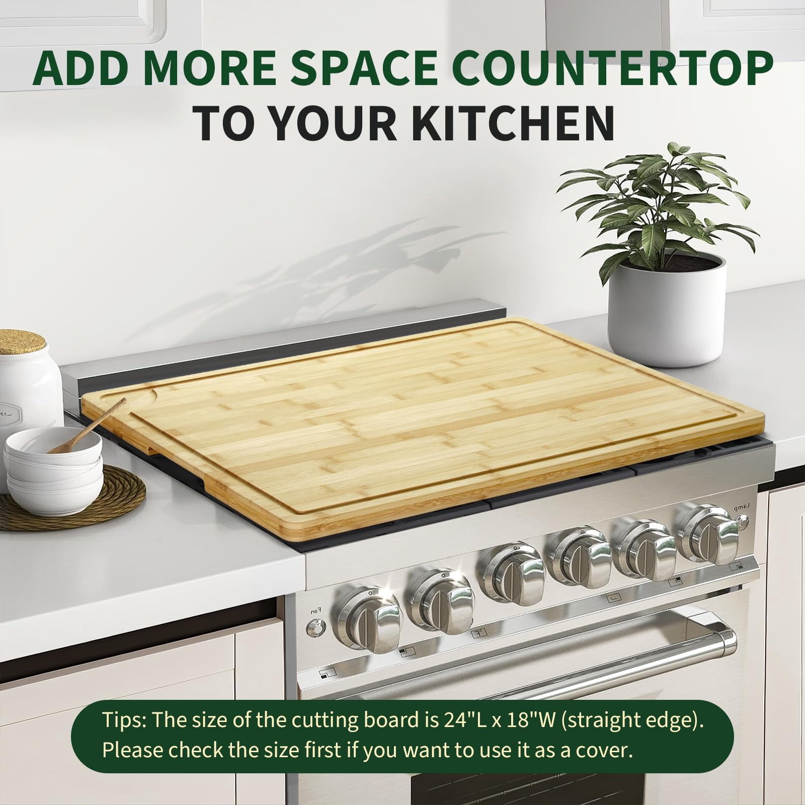 24"x18" Bamboo Cutting Boards, Extra Large Wood Chopping Board for Kitchen with Juice Groove and Handles, Reversible Butcher Block Charcuteries Serving Tray
