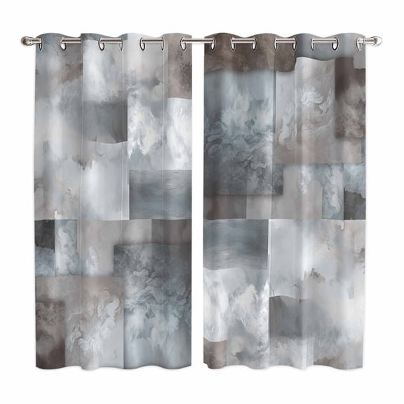Gray Geometric Kitchen Curtains 84 Inch Length, Modern Abstract Art Block Grommet Top Bedroom Living Room Curtains, Light Filtering Cafe Curtain Drapes 2 Panels Set 104''x84''