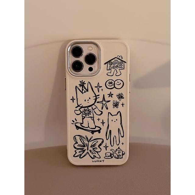 1pc Gucadi Cartoon Cat Pattern Electroplated Full Coverage Phone Case Compatible With Iphone