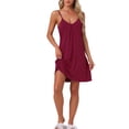 thumbnail image 2 of INSPIRAR CHIC Camisón sin mangas para mujeres, vestido de pijama de cuello en V, vestido de noche, chemise, vestido de noche L color rojo vino, 2 of 6