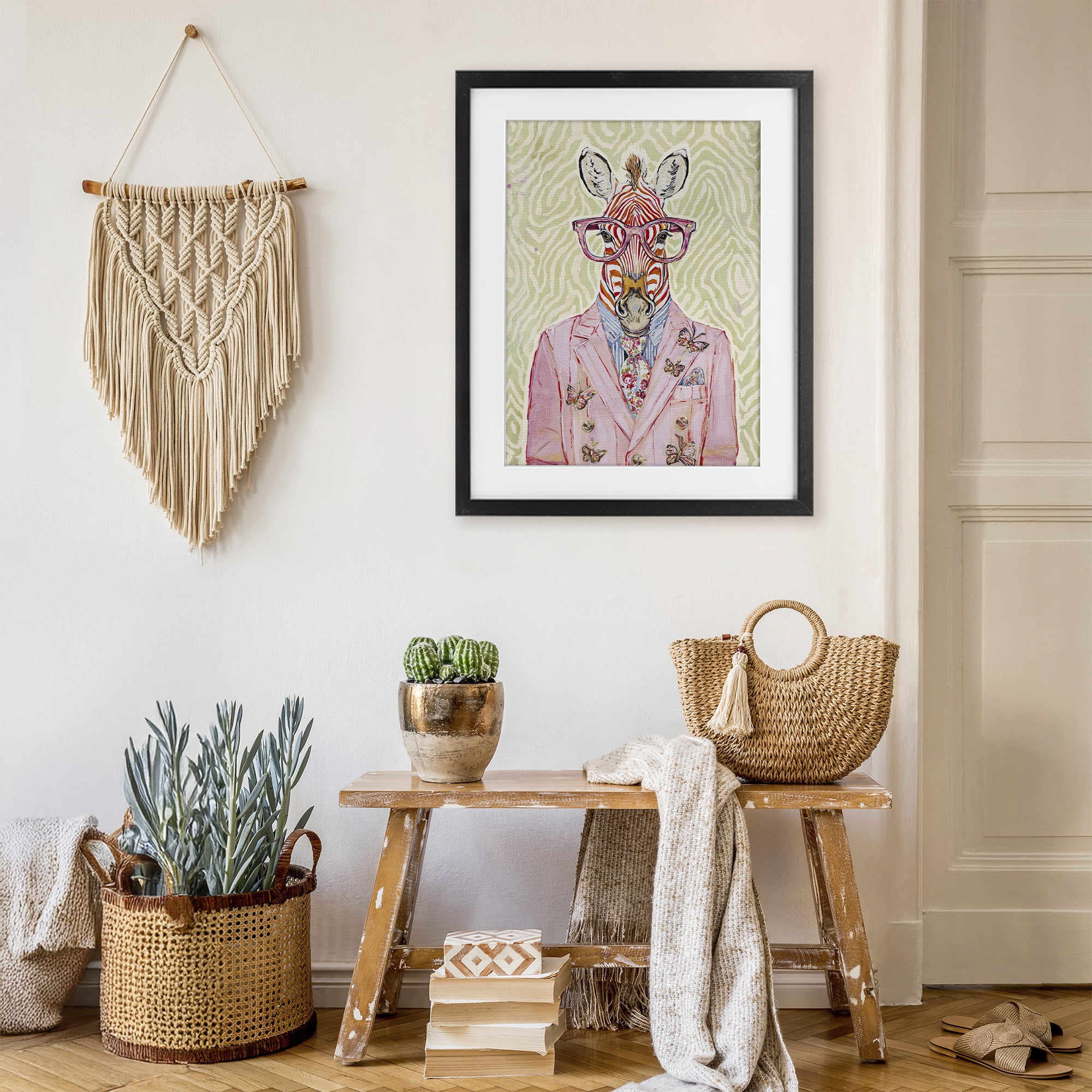 Stupell Industries Pink Zebra over Green Black Framed Print Under Glass, design by Svetlana Aleynikova