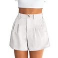 thumbnail image 5 of Womens Shorts Summer Elastic High Waist Zipper Button Tailored Shorts Casual Pleated Beach Vacation Clothes, 5 of 5
