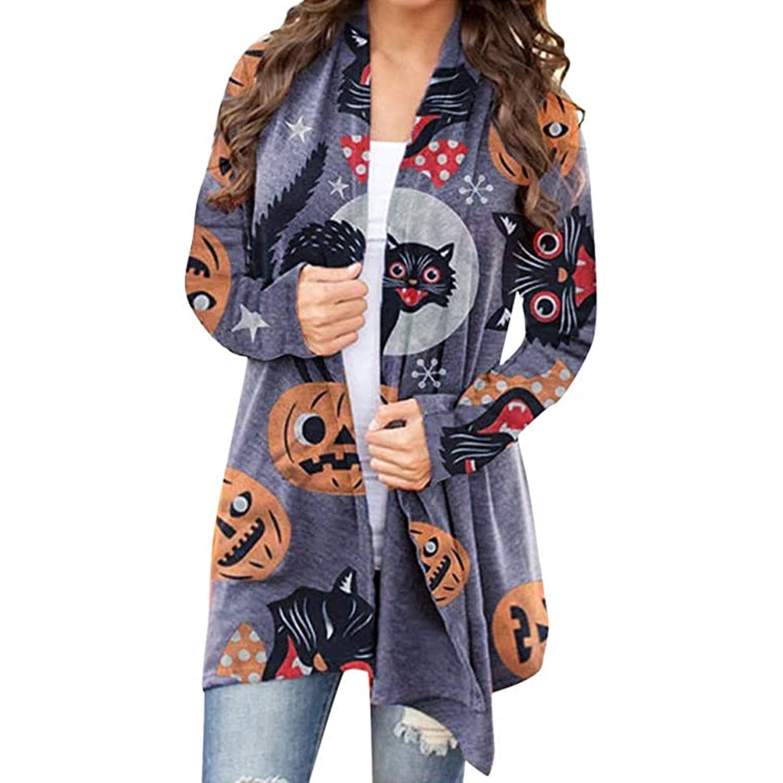 Women'S Cardigan Halloween Elements Long Sleeve Open Front Knit Sweater