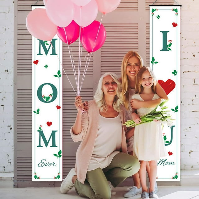Aodebiao Décoration de Rideau de Porte pour la Fête des Mères 2025, Couplets en Polyester avec Trous Renforcés, Drapeau de Fête Résistant à la Décoloration Intérieur/extérieur, Cadeau pour Maman/grand-Maman (Multicolore)