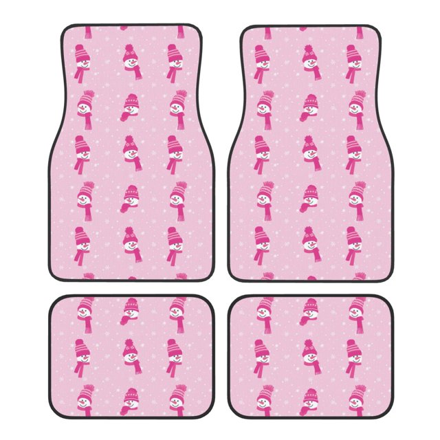 Balery Pink Scarf Snowman Juego de 4 Alfombrillas para Auto, Revestimientos de Caucho Resistente, Diseño Antideslizante