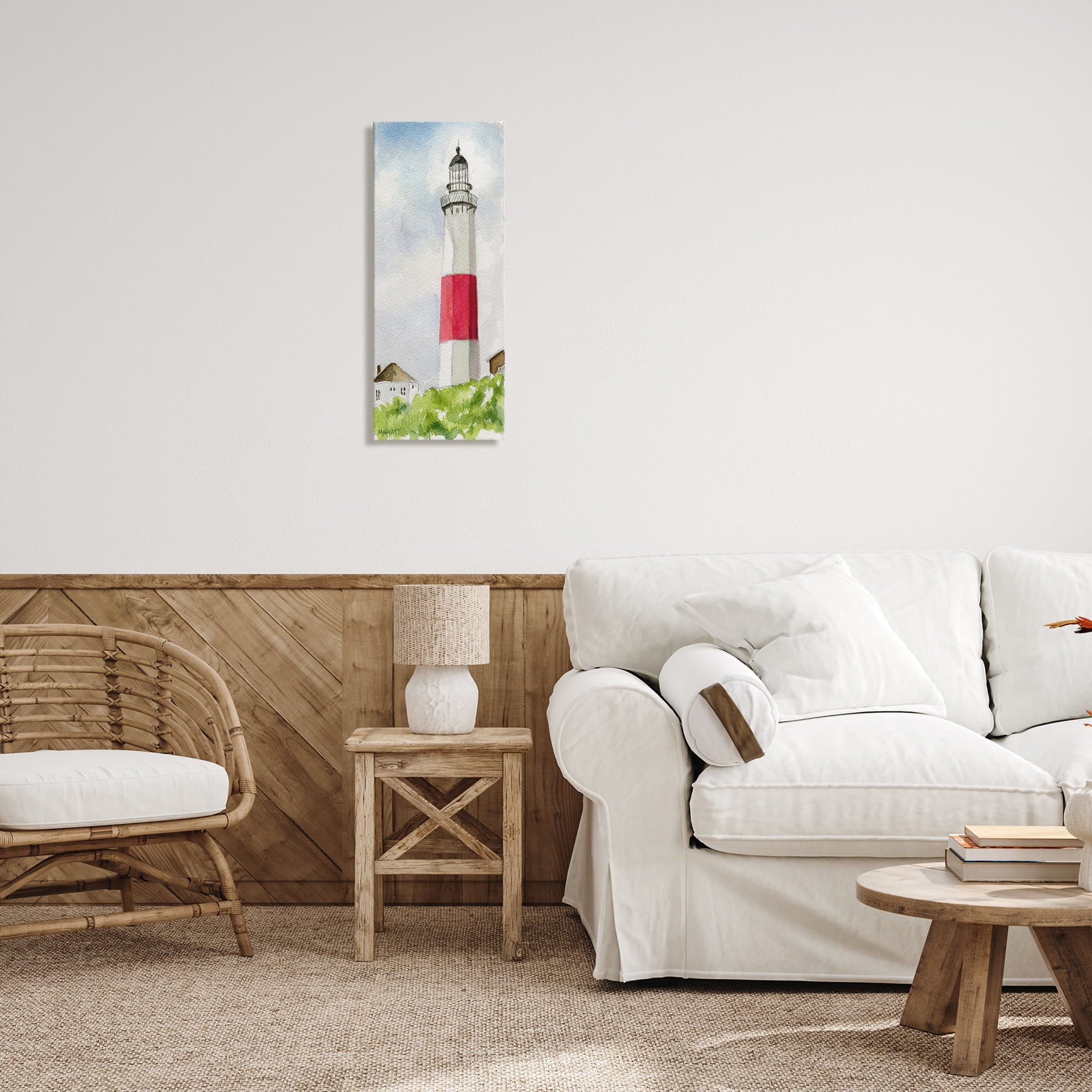 Stupell Industries Montauk Lighthouse View Nautical & Beach Painting Wrapped Canvas Art Print Wall Art, 13 x 30
