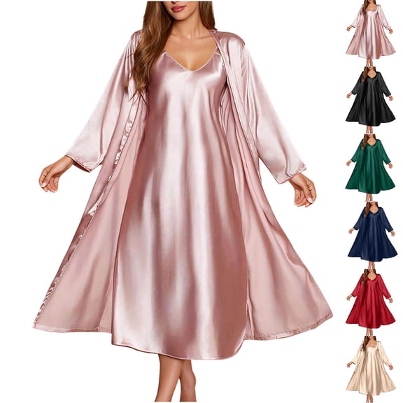 Bixock Women Fall and Winter Pajamas Set,Women Pajams Two-piece Set,Pajamas Set for Women Print Simulated Silk Nightgown Robe Home Wear Two Piece Pajamas Set