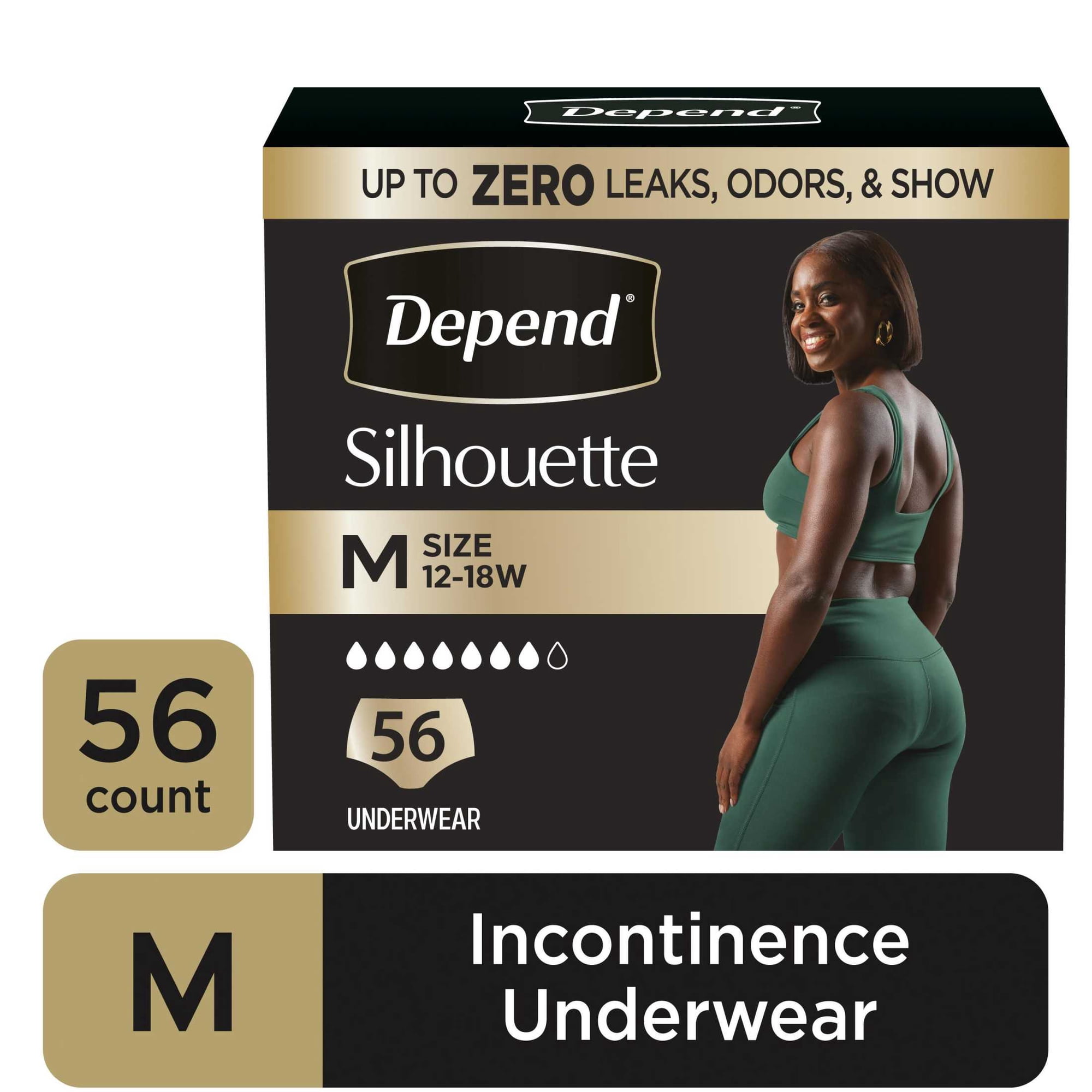 Depend Silhouette Women’s Incontinence & Postpartum Bladder Leak Underwear, M, 56 Count