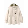 thumbnail image 1 of Female'S Hooded Trench Coat Lapel Button Down Jacket Color Block Mid-Length Windbreaker Apricot S, 1 of 6