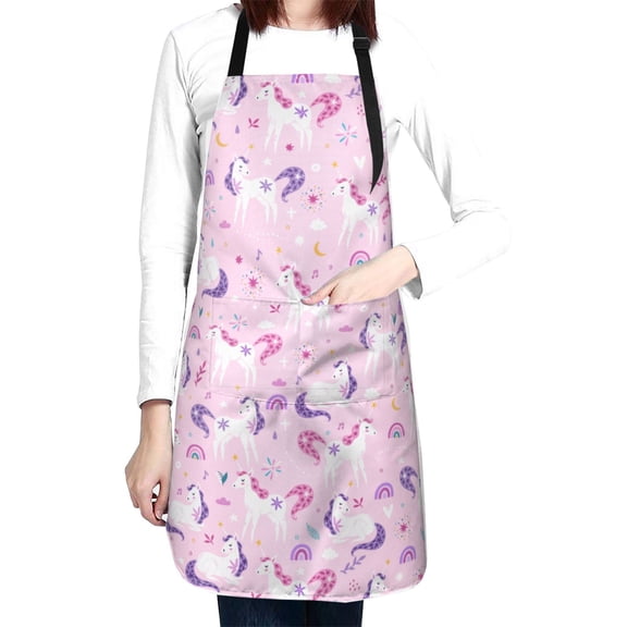 Unicorn Waterproof Apron With 2 Pockets, Adjustable Oxford Kitchen Aprons For Cooking, Baking, Gardening, Painting & Grooming, Chef Bib For Women & Men