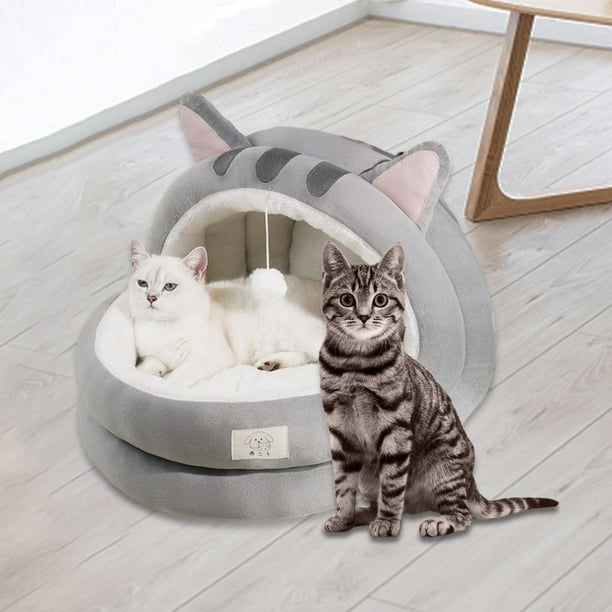 Cama para gatos semicerrada, resistente al desgaste, antideslizante, fondo impermeable, acogedora perrera de invierno para cachorros, casa para gatos , gris L