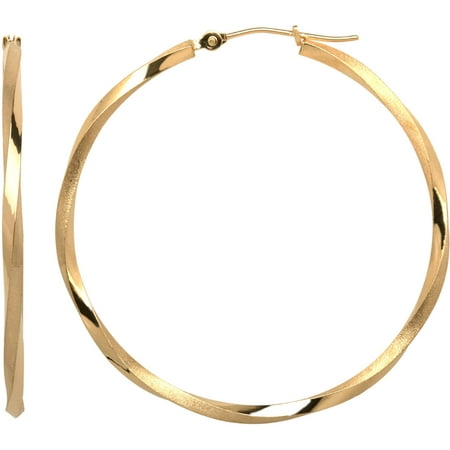 Simply Gold 10kt Yellow Gold Satin Square Twist Hoop Earrings