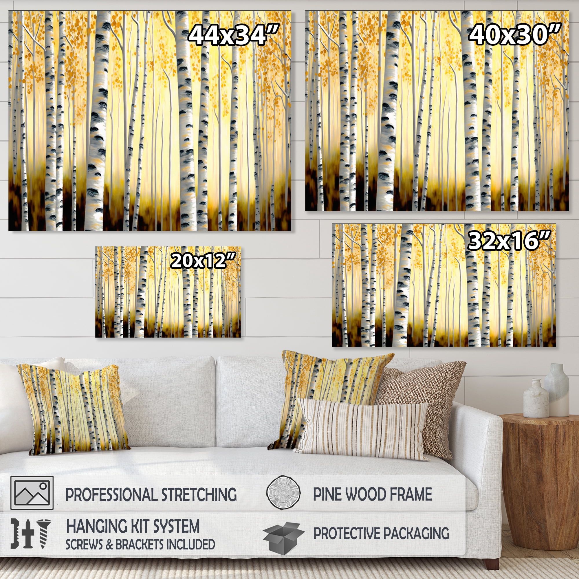 Designart Golden Birch Trees Forest II Canvas Wall Art
