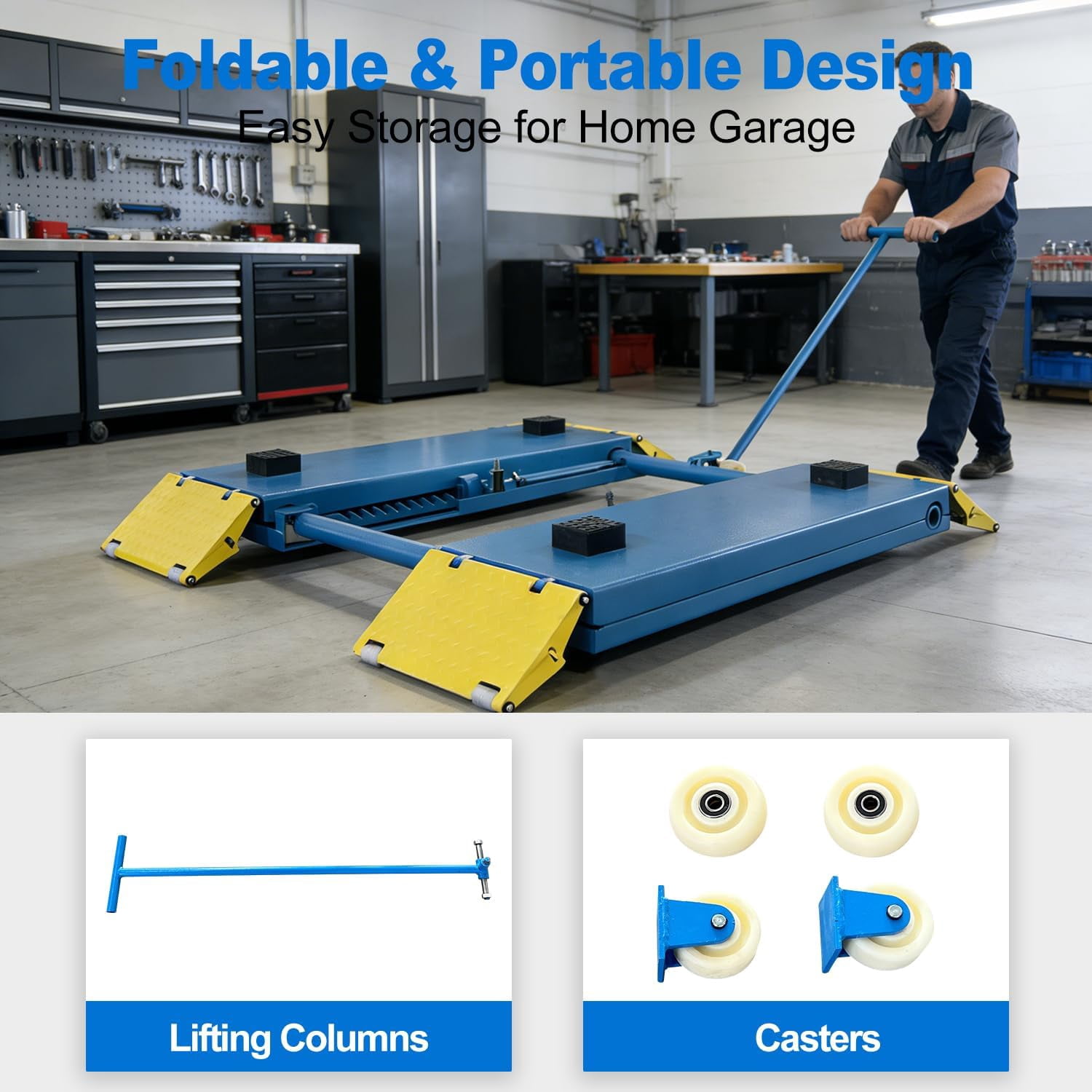 HPDAVV 8,000 LBS Portable Car Lift, 110V Electric Unlock Hydraulic Vehicle Lift with 40" Max Lift Height, Rolling Mobile Garage Auto Lift for SUVs, Trucks and Light Duty Vehicles