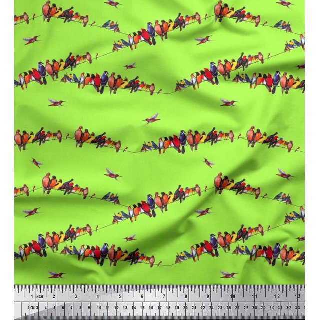 Soimoi Poly Georgette Fabric Colorful Bird Decor Fabric Printed Yard 52 Inch Wide