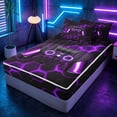 thumbnail image 3 of meiyoeat Gradient Gamepad Zipper Twin Comforter Sets with Fitted Sheet and 2 Pillowcases for Boys Gamers, Neon Honeycomb Purple Gaming Zipper Bedding Set, Black Reversible, 3 of 6