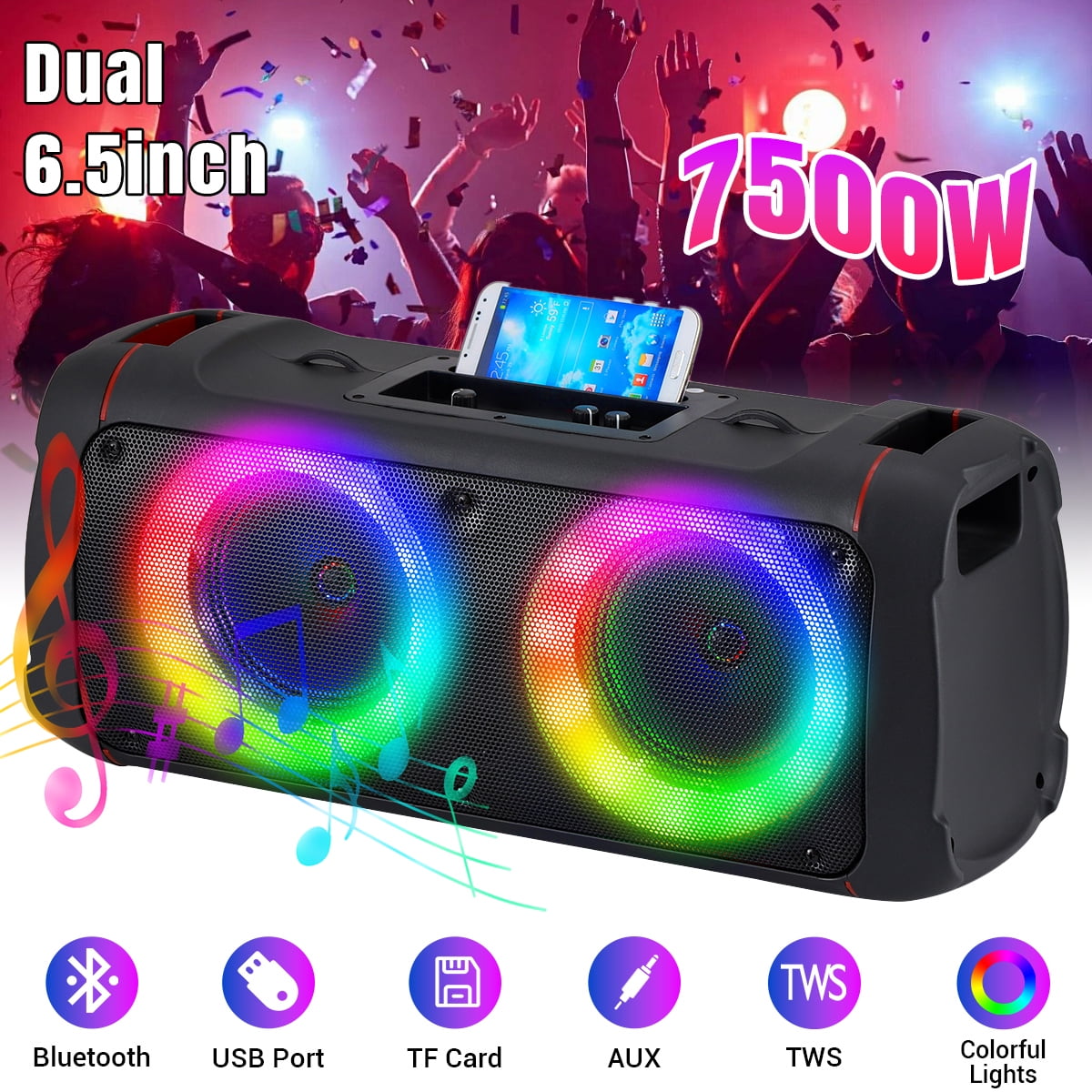 Altoparlante Bluetooth portatile, altoparlante wireless da 30 W con doppio suono stereo da 10,2 cm, luci LED di colori misti, telecomando, supporta EQ, TWS, USB, TF, AUX, altoparlante forte per