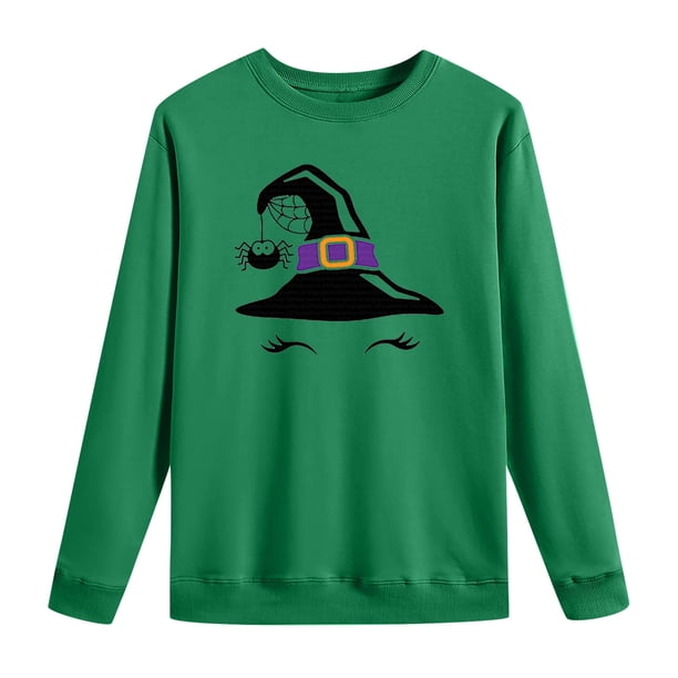 Moda mujer cuello redondo Casual manga larga Halloween impreso sudadera Tops blusa Pompotops FGAJ6497