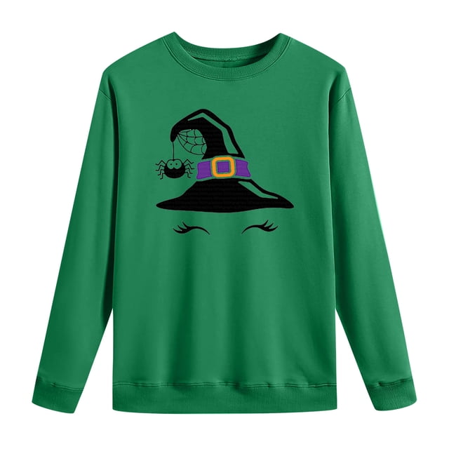 Moda mujer cuello redondo Casual manga larga Halloween impreso sudadera Tops blusa Pompotops FGAJ6497