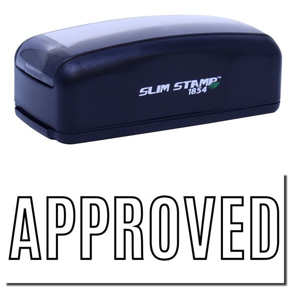 Large Pre-Inked Outline Approved Stamp, Slim 1854, Ultra Slim Design, Impression Size 1-13/16" by 2-1/2", Up to 25,000 Impressions - Black Ink