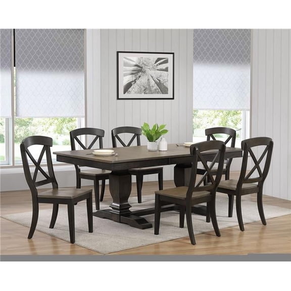 Iconic Furniture RT82-TR-CH60GRSBKS 7 42 x 64 x 82 in. Double Pedestal Transitional Antique X-Back Chair Dining Set with Grey Stone & Black Stone Finish -7 Piece