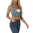 thumbnail image 4 of INSPIRE CHIC Women's Denim Button up Scoop Neck Sleeveless Coppped Vest Jacket XS Gray Blue, 4 of 6