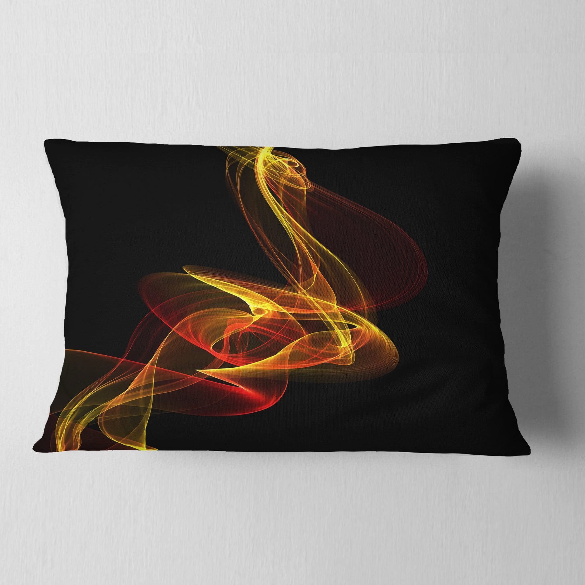 Designart Red Yellow Twisted Waves Fractal - Abstract Throw Pillow - 12x20