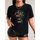 thumbnail image 1 of Women's Casual Fashion T-Shirt with Colorful Fist & Letter Print - Crew Neck, Short Sleeve, Breathable Polyester - Perfect for Spring/Summer/Fall, Black, African American, 1 of 7