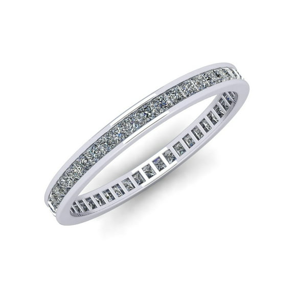 Natural 1.25Ct Princess Cut Diamond Classic Channel Set Women's Anniversary Wedding Eternity Band Ring Solid 14k White Gold H SI2