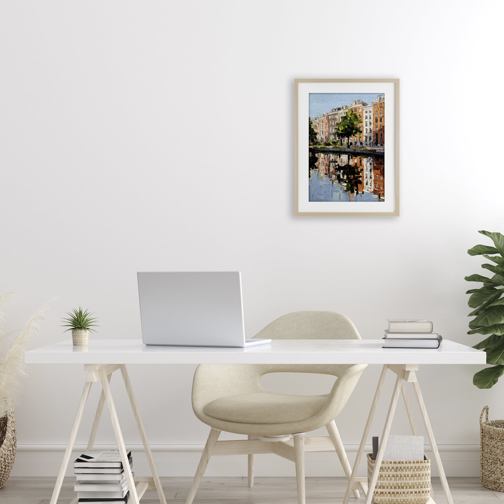 Stupell Industries Waterside Apartments on Canal Birch Framed Print Under Glass, design by Petal Prints Design