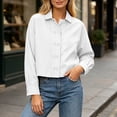 thumbnail image 2 of KICILVS Cropped Button Down Shirts for Women Collared Long Sleeve Plain Blouse Casual Trendy Tops Cute Fall Outfits Women White, XL, 2 of 6