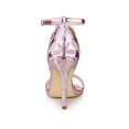 thumbnail image 2 of BLISSFUL STEP Women's Embroide Leather Ankle Strap Stiletto Heel Sandals Pink 6, 2 of 8