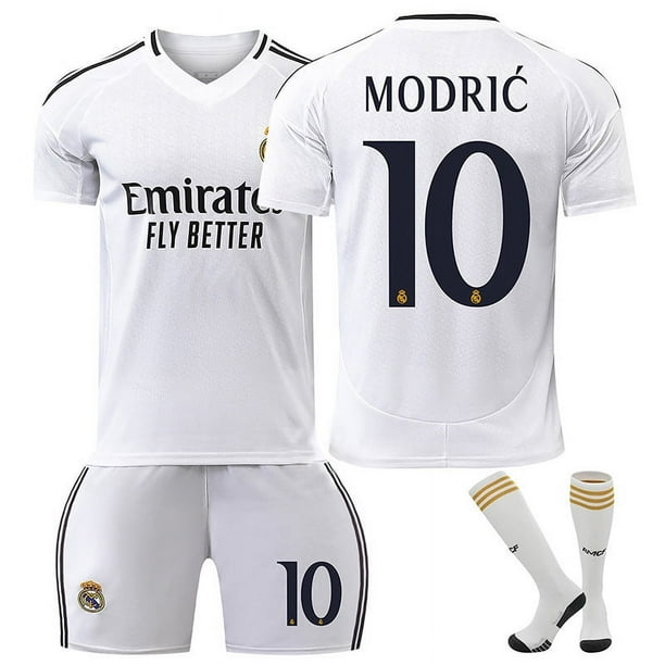2425 Camiseta del Real Madrid, traje de uniforme de fútbol local, traje de entrenamiento No. 7 Ronaldo, niños y adultos, camiseta transfronteriza de 9 MbappéNo.10+Calcetines