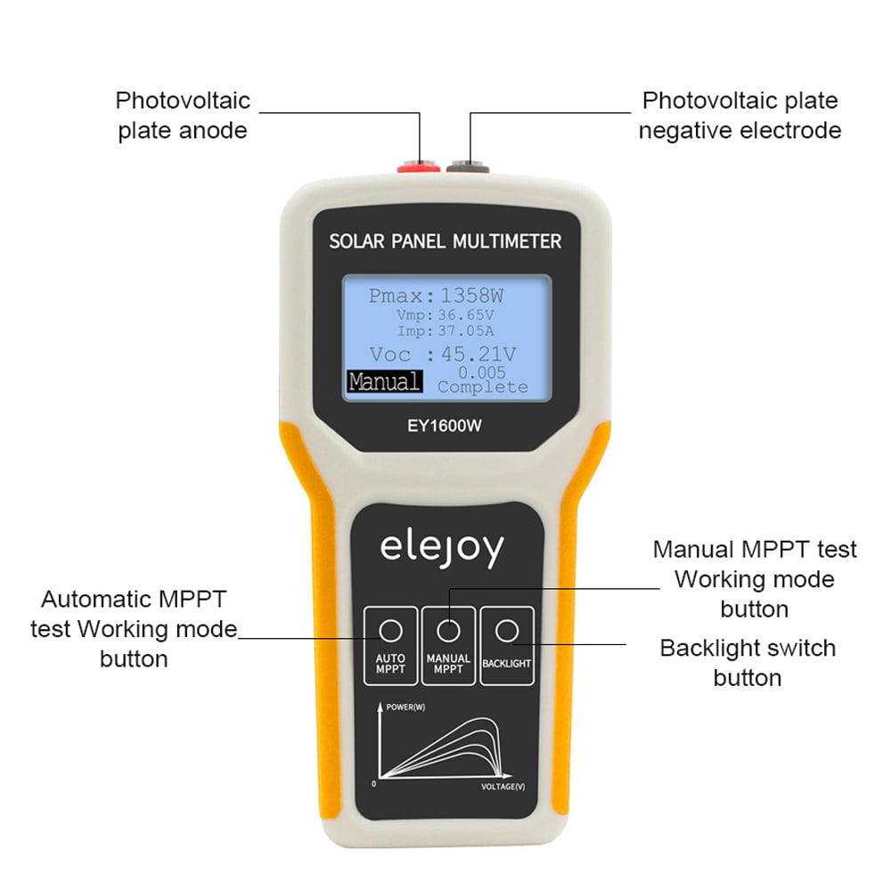 Tickas 1600W Photovoltaic Panel Multimeter Solar Panel Tester Open Circuit Voltage Test Device Maximum Power Point Voltage Current Power Test Meter LCD Display with Backlight