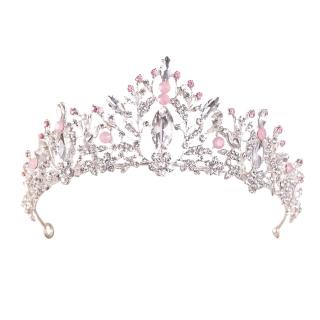 BRIGHTFUFU Corona de aleación de cristal decorativa, tocado de moda para mujer, aro de pelo brillante, adorno para el pelo de boda (rosa plateado)