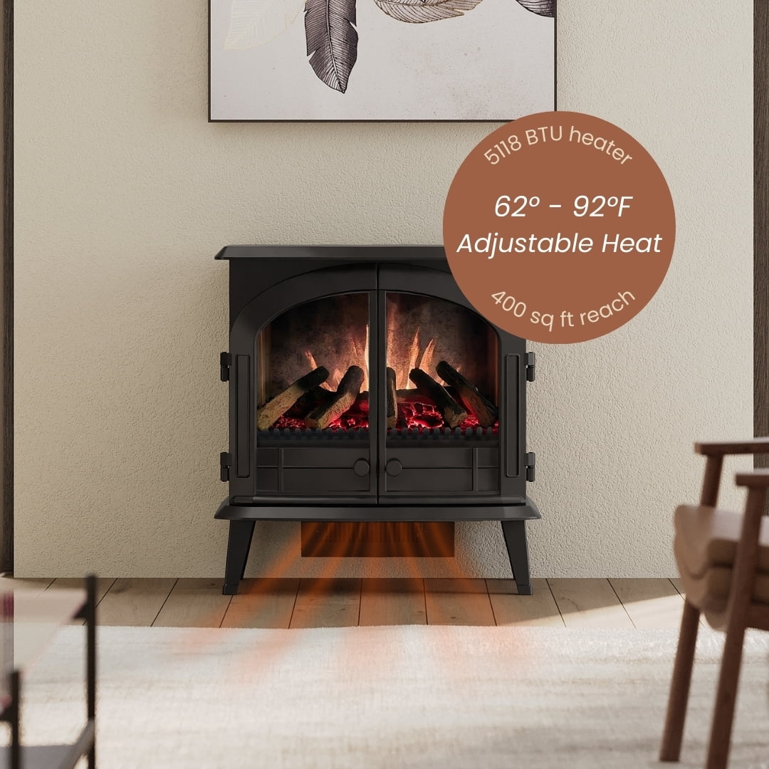 Modern Ember Harlowe Freestanding Electric Fireplace Stove Heater in Black | Smart Technology | WiFi App, Alexa & Google Control | 1500W | Indoor Portable Heater | Safety Shutoff
