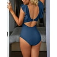 thumbnail image 4 of BeautyIn One Piece Swimsuits for Women V Neck Ruched Monokini Bathing Suits Ruffle Beach Surf Wear, 4 of 6