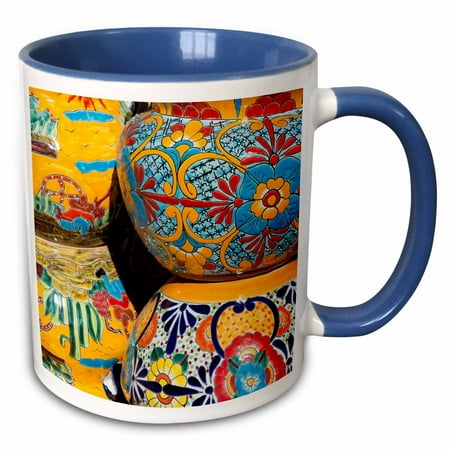 Mexico Mexican Pottery 3dRose Arizona, Tucson, Tubac. Traditional hand-painted Mexican pottery. - Two Tone Blue Mug, 11-ounce ()