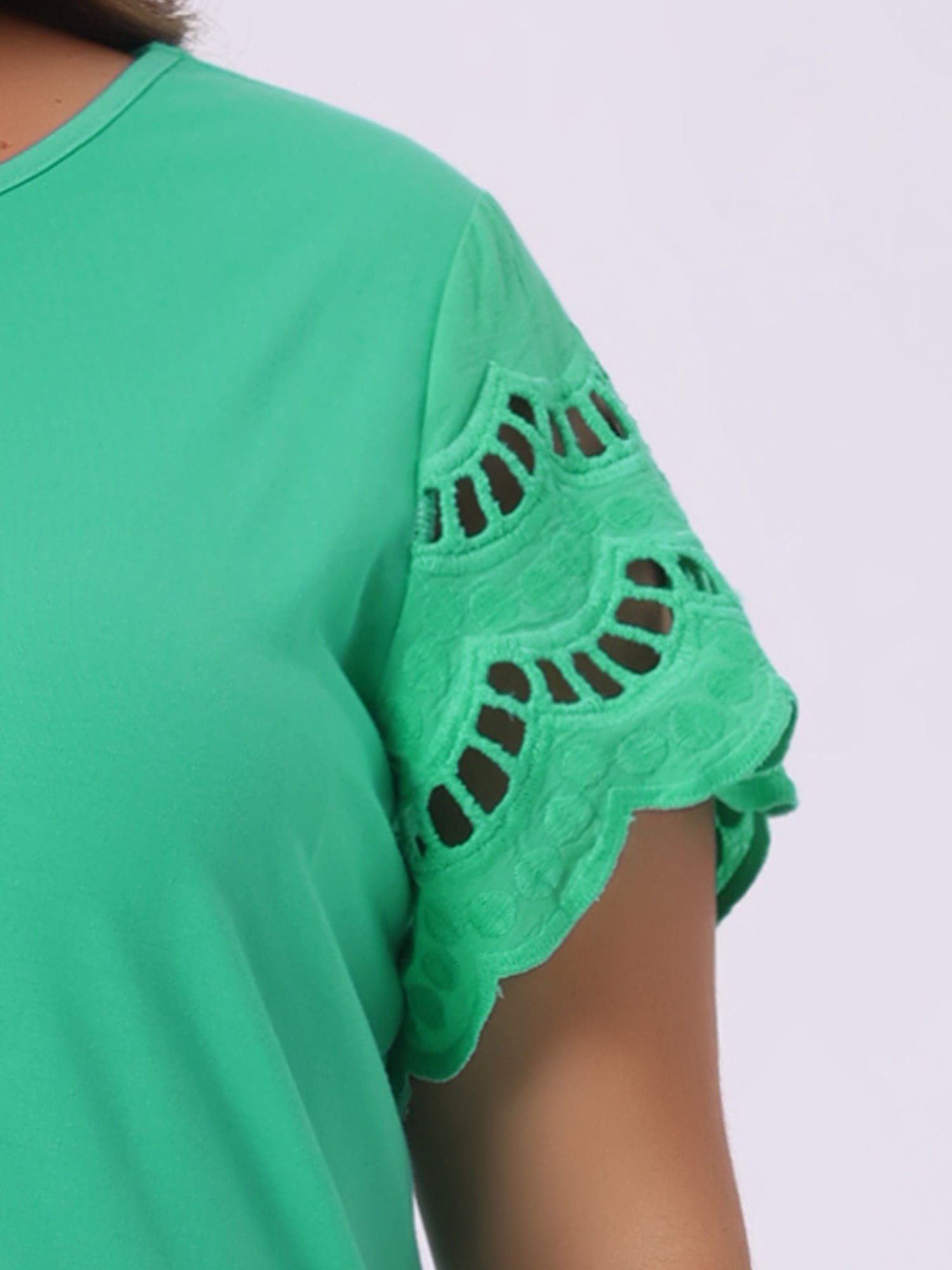 Unique Bargains Women's Plus Size Round Neck Lace Panel Blouses 4X Light Green
